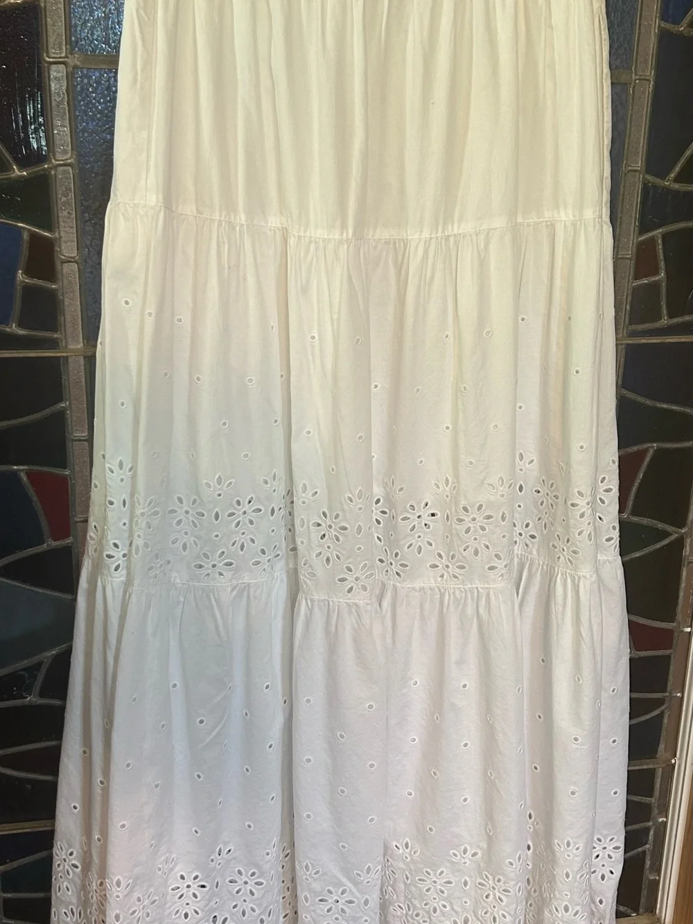 COACH White Eyelet Tiered Maxi Skirt Side Buttons Size 8