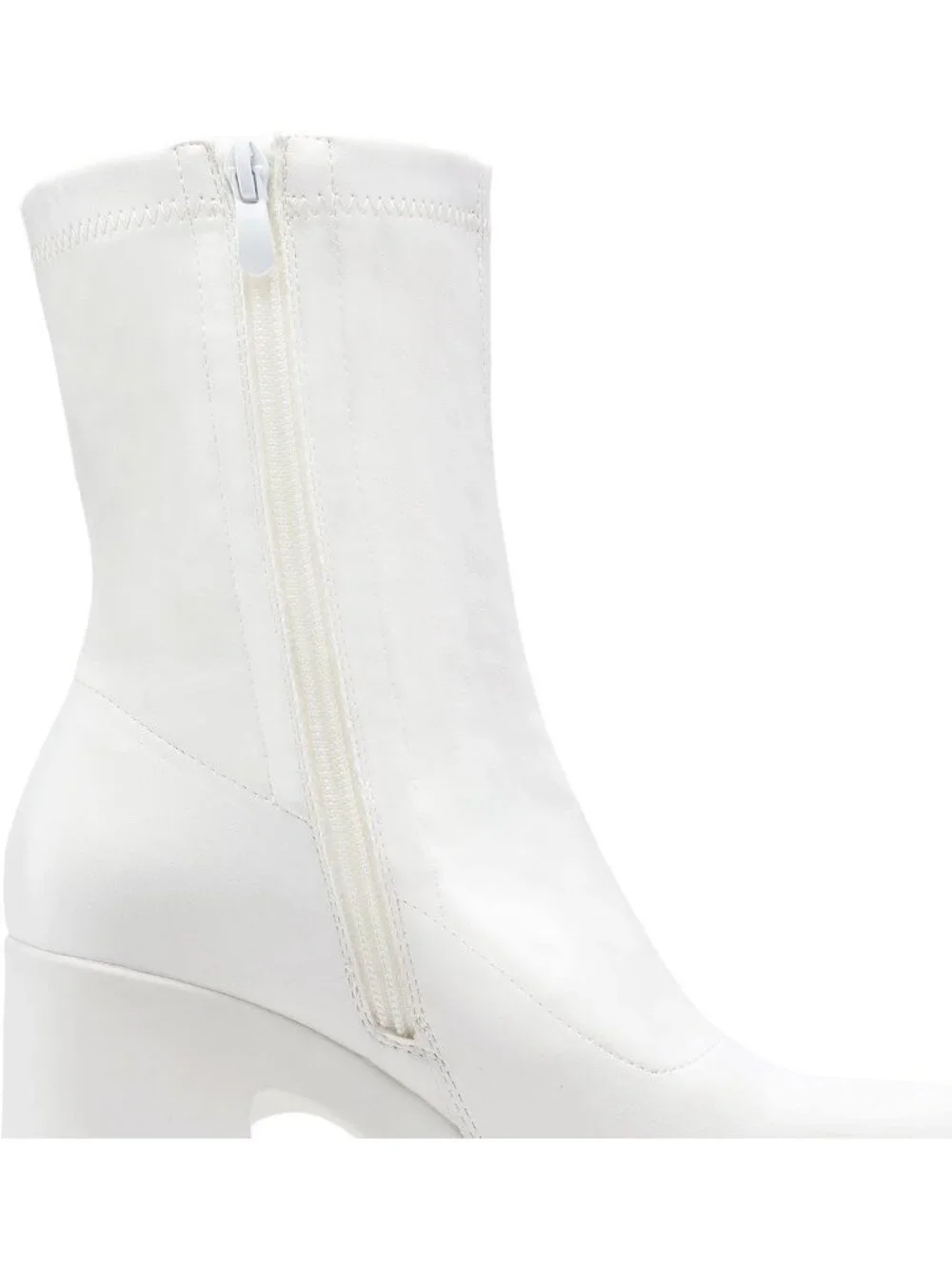 Women's White High Chunky Block Heel Square Toe Platform Gogo Ankle Boots