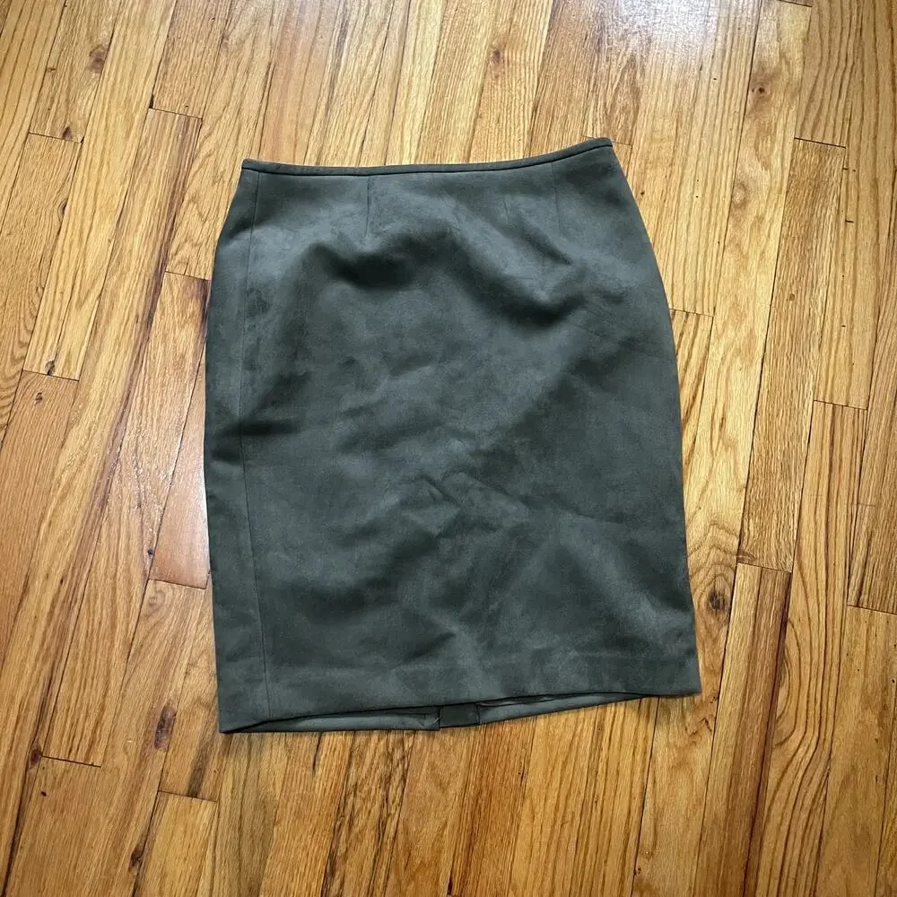 Calvin Klein Army Green Suede Knee Length A Line Skirt Size 8