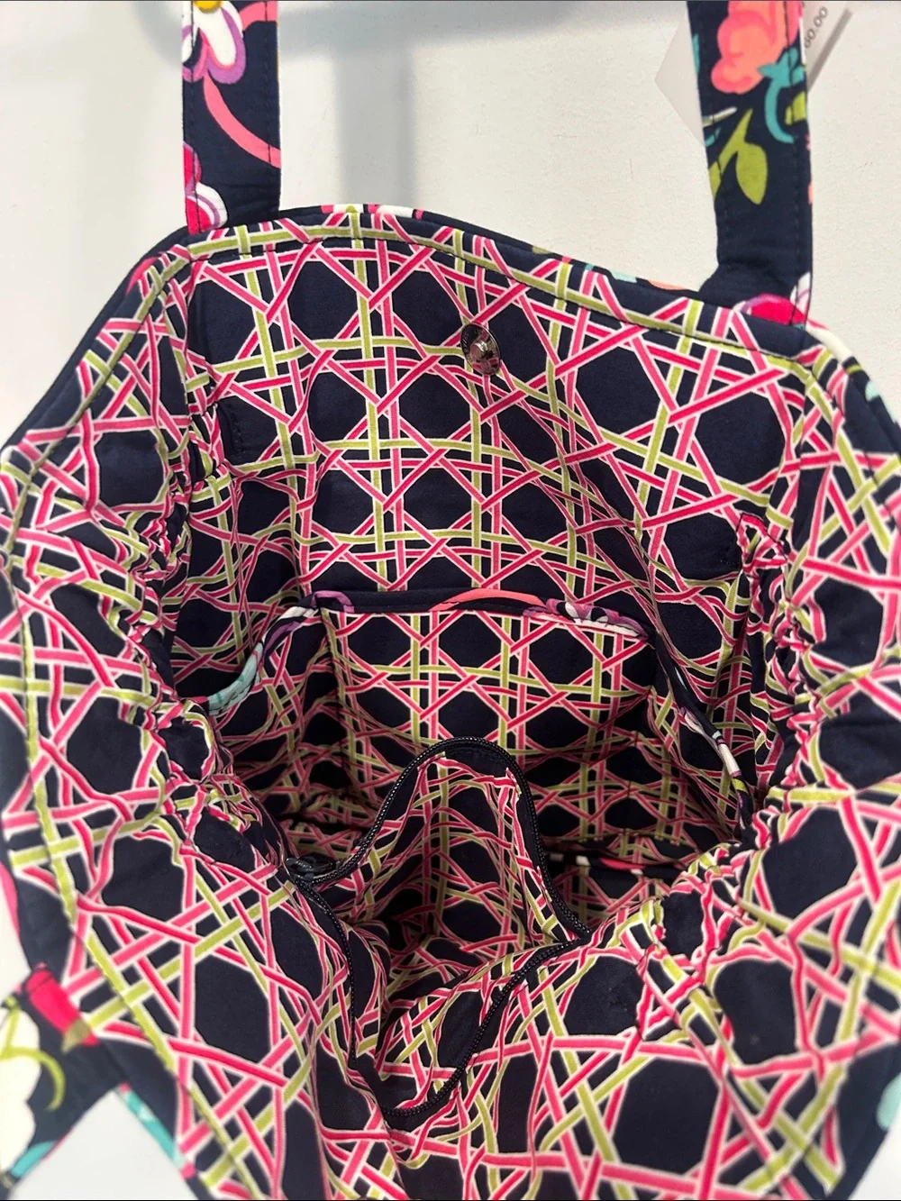 Vera Bradley Navy Laura Ribbons Multicolor Floral Quilted Shoulder Tote Bag New