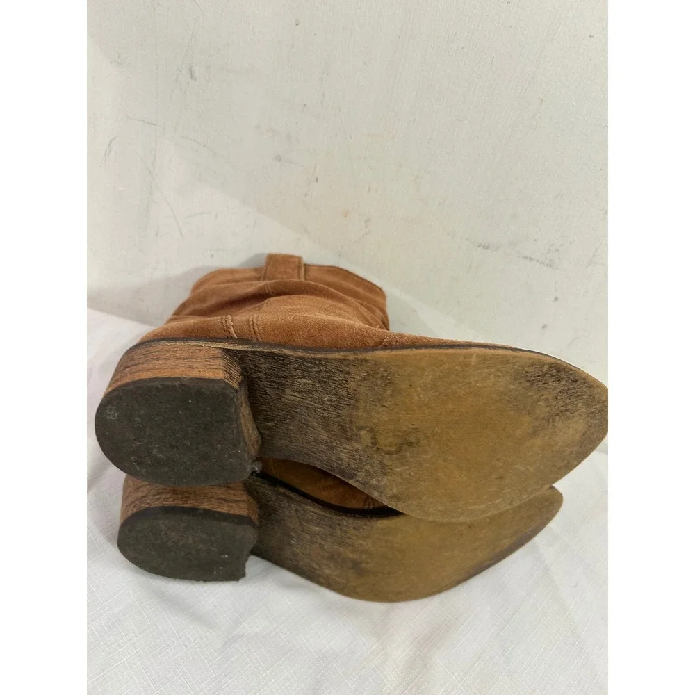 Unbranded Suede Slouchy Western Ankle Boots 7.5 Brown Leather Booties Women