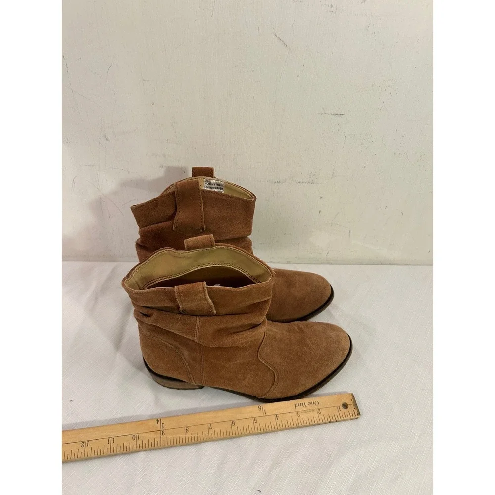 Unbranded Suede Slouchy Western Ankle Boots 7.5 Brown Leather Booties Women