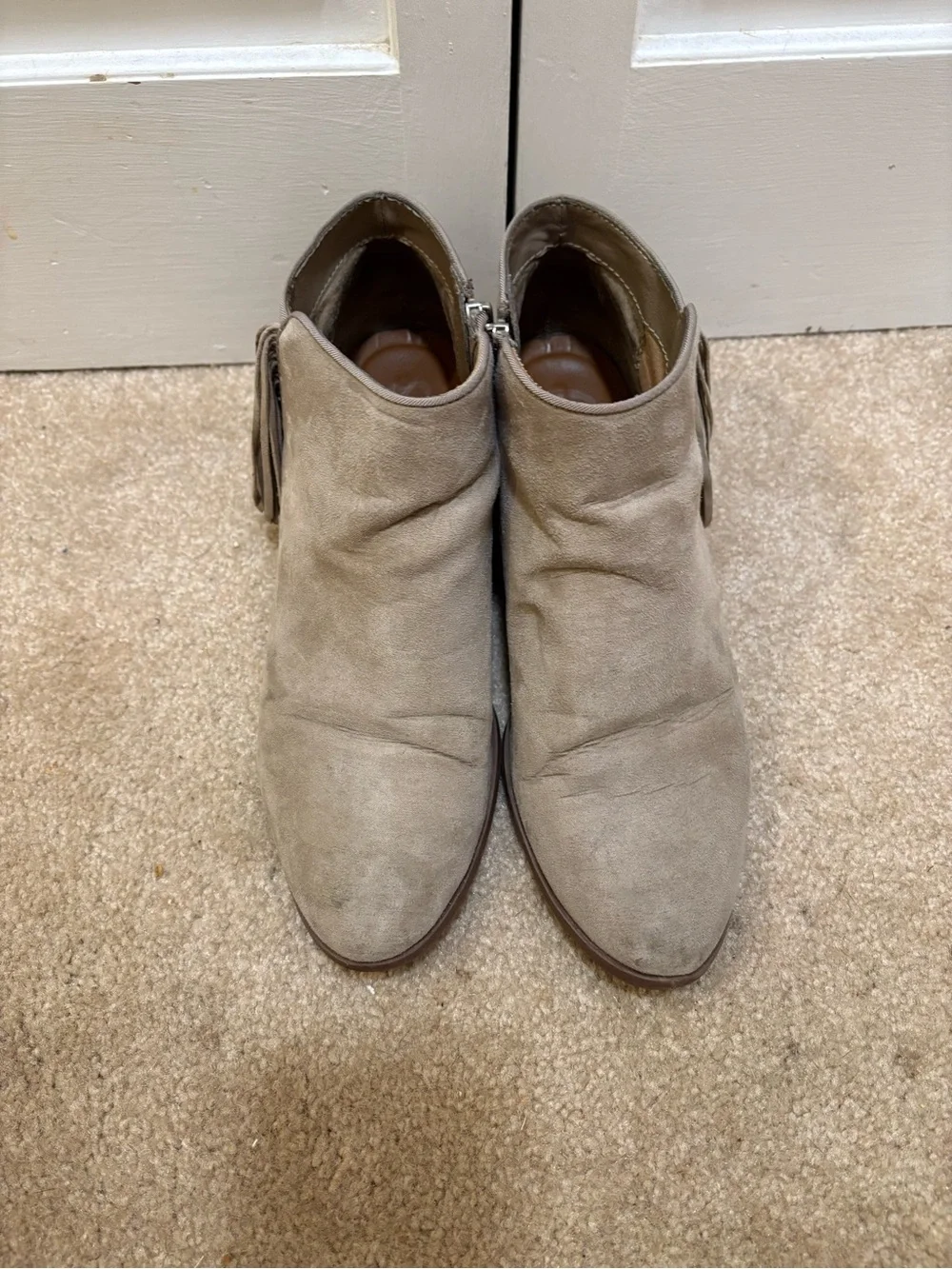 Sam Edelman Suede Tassel Ankle Booties in Taupe