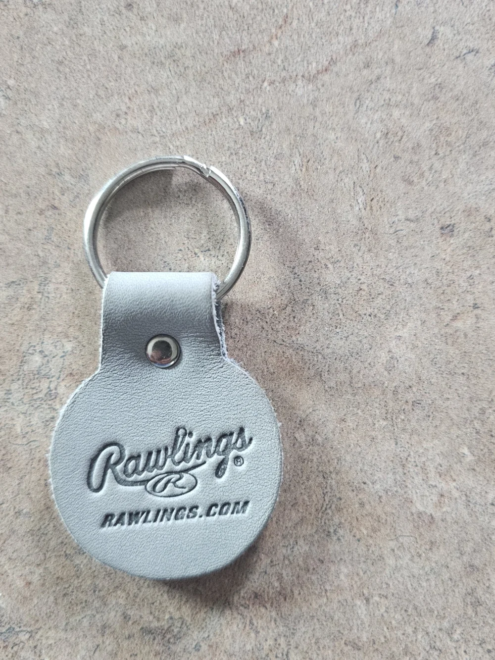 Rawlings Light Gray Embossed Leather Key Fob with Silver Ring