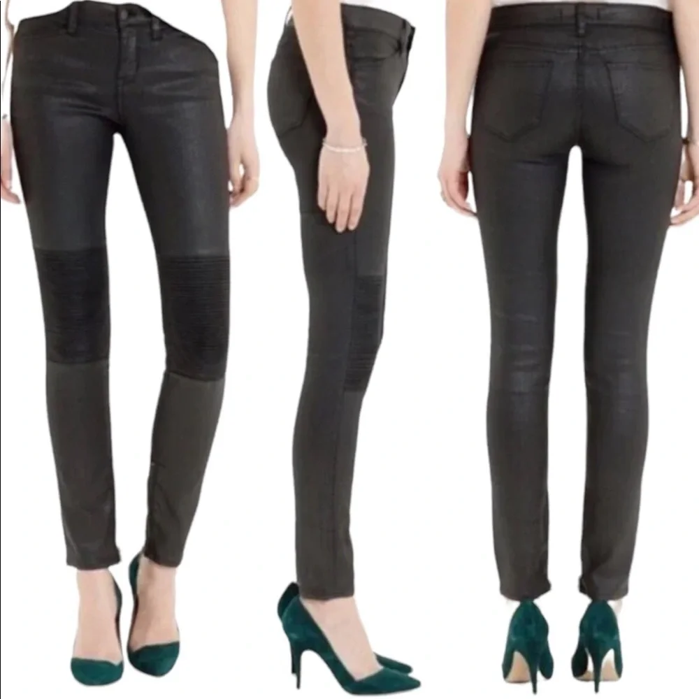 Madewell‎ Skinny Skinny Moto Black Coated Jeans