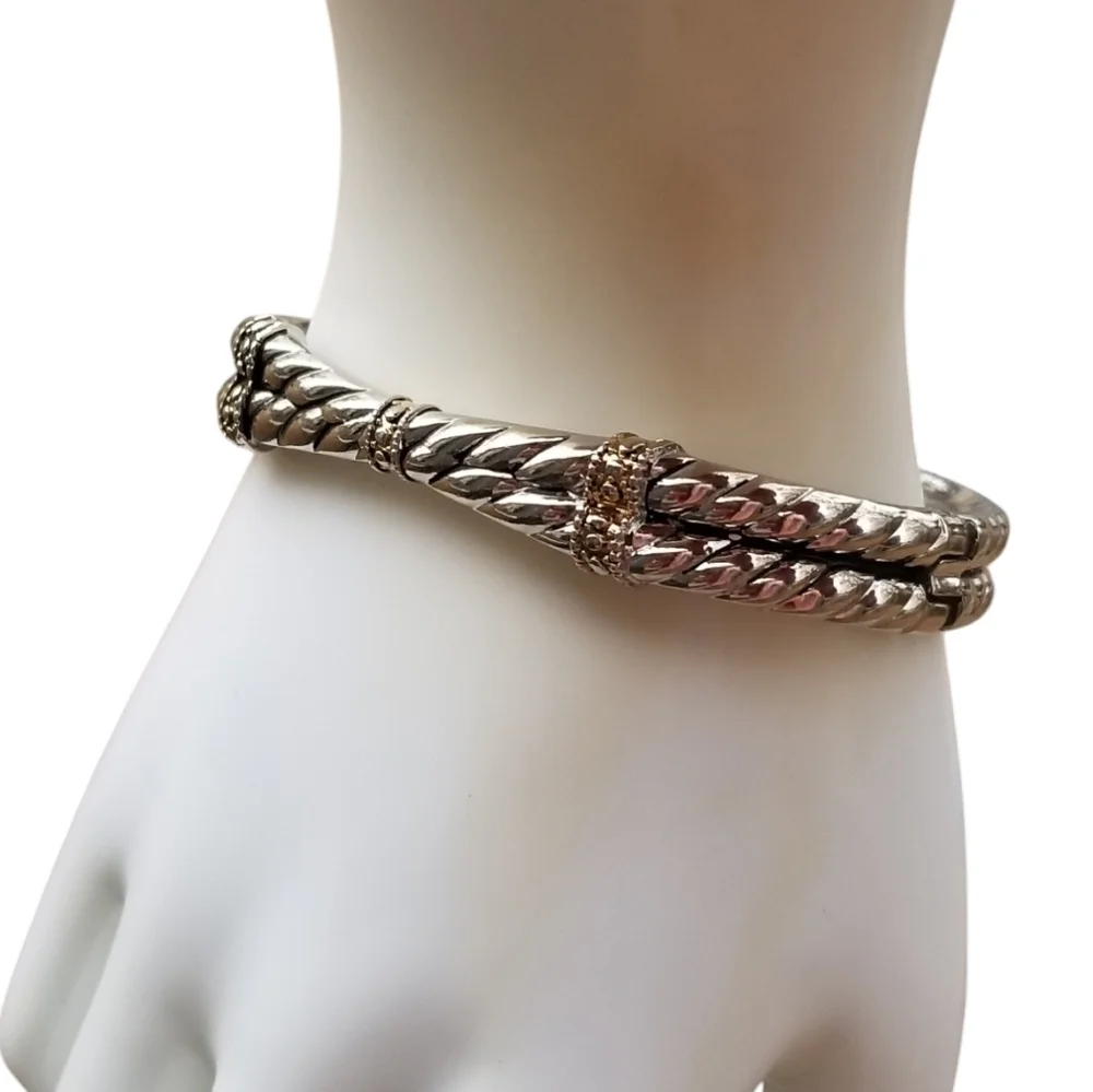 VINTAGE SILVERTONE CABLE ROPE DESIGN HINGED STATEMENT BRACELET