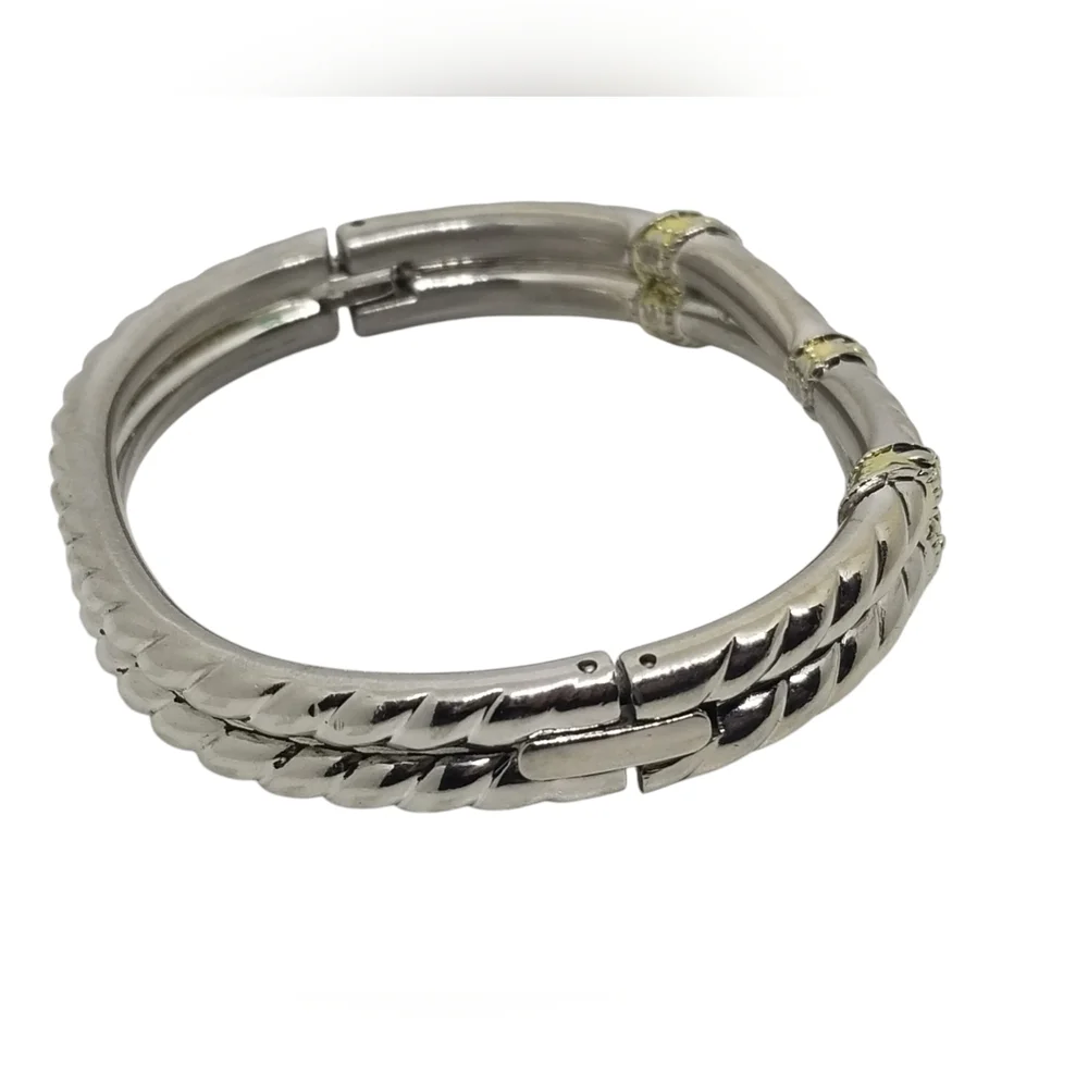 VINTAGE SILVERTONE CABLE ROPE DESIGN HINGED STATEMENT BRACELET