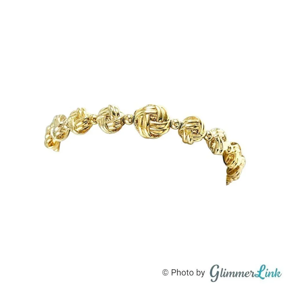 Rosette Faux Monkey Fist Knot Graduated Gold Tone Bracelet
