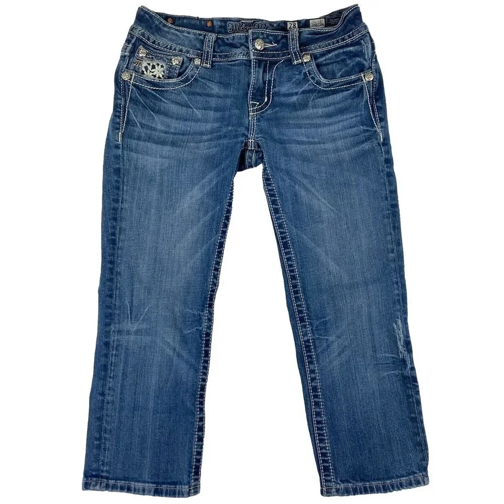 Miss Me Capri Womens Low Rise Blue Denim Jeans‎ Size 28