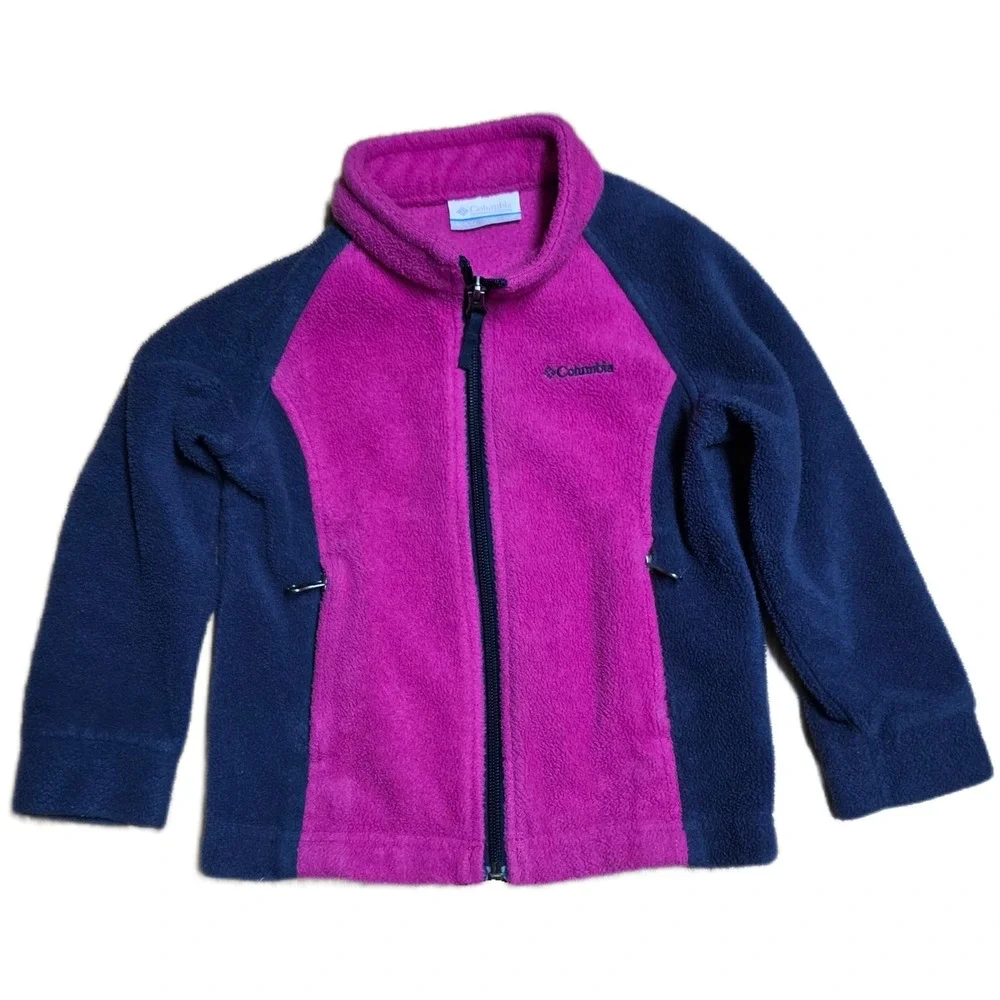 Columbia‎ Full Zip Fleece Jacket Girl's Size 3T Pink Navy Blue