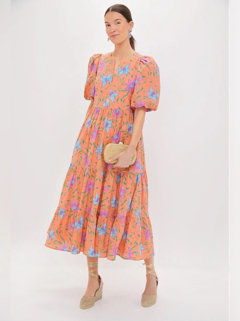 EUC Tuckernuck Hyacinth House Orange Floral Cisco Tiered Maxi Dress Small