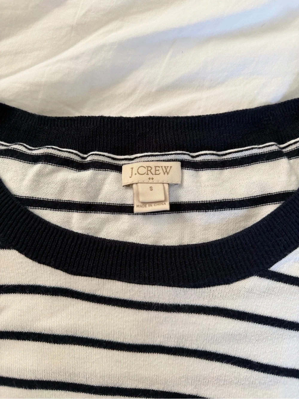 J. Crew White and Navy Striped Knit Tee