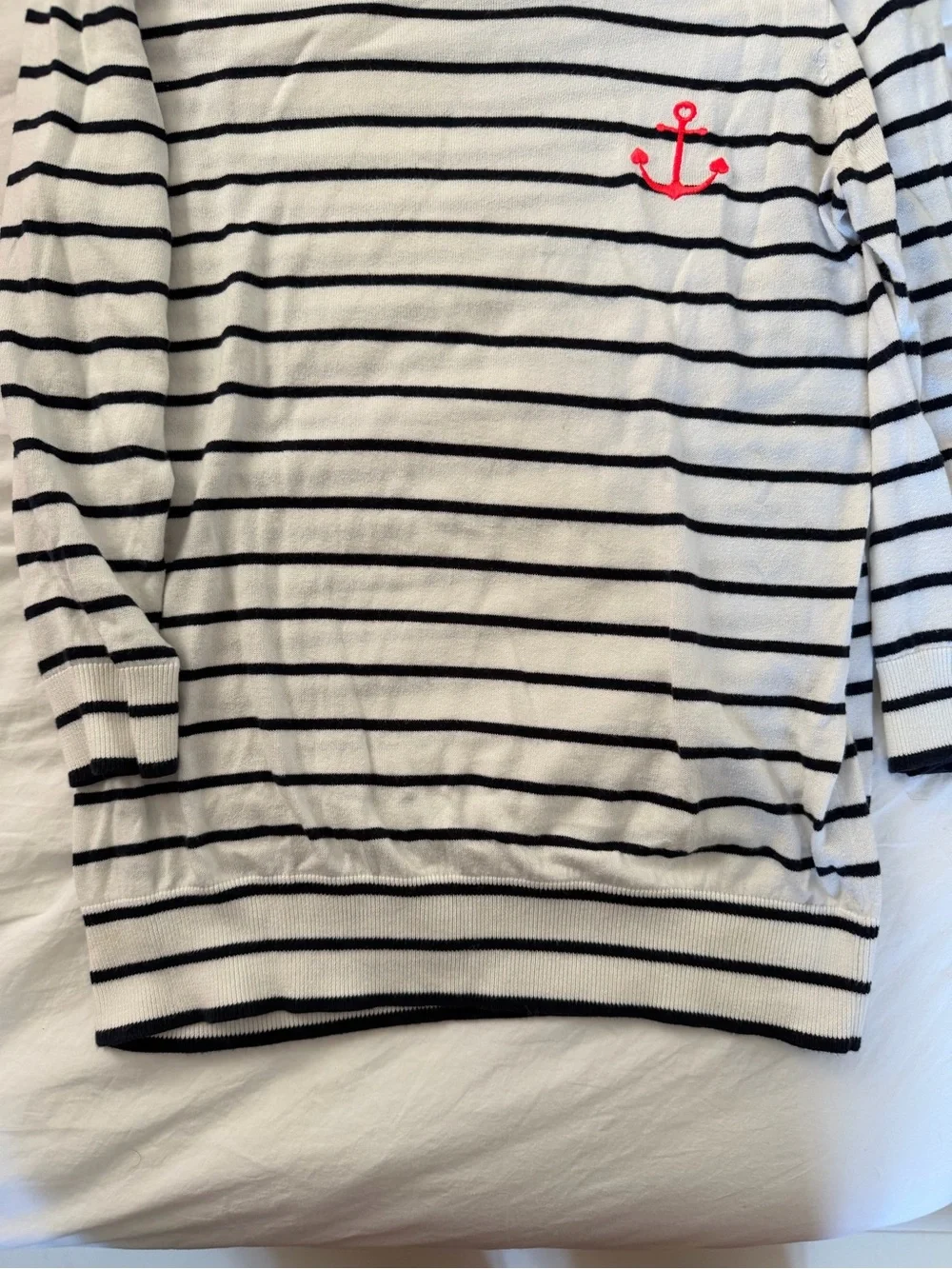 J. Crew White and Navy Striped Knit Tee