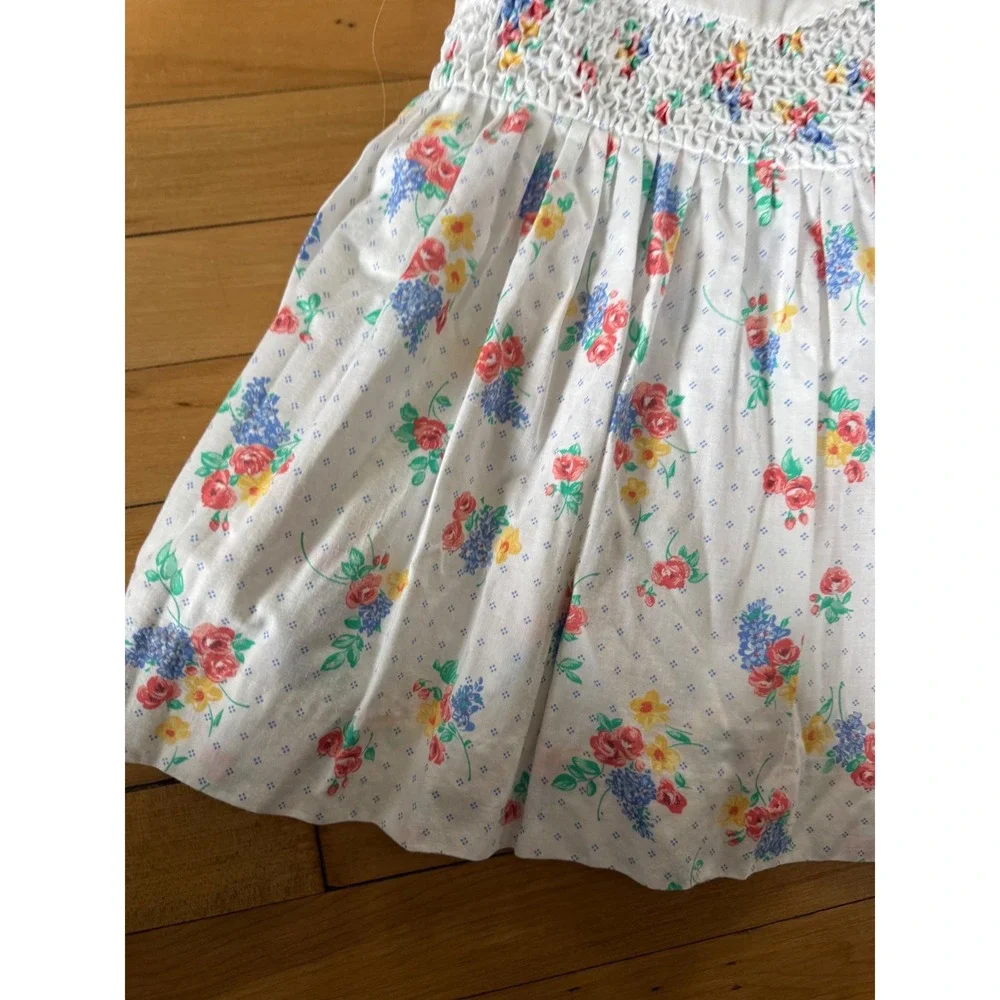 Vintage Polly Flinders smocked white collared floral print‎ cottagecore dress