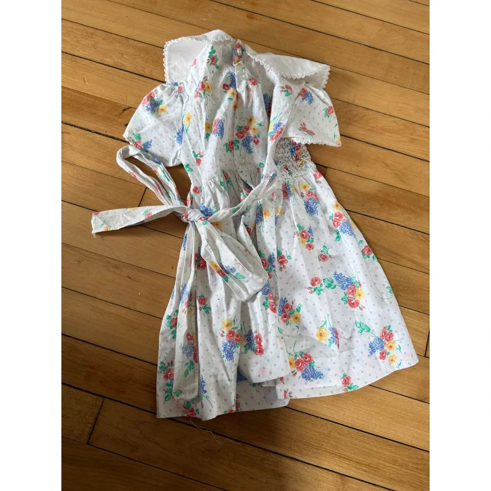 Vintage Polly Flinders smocked white collared floral print‎ cottagecore dress