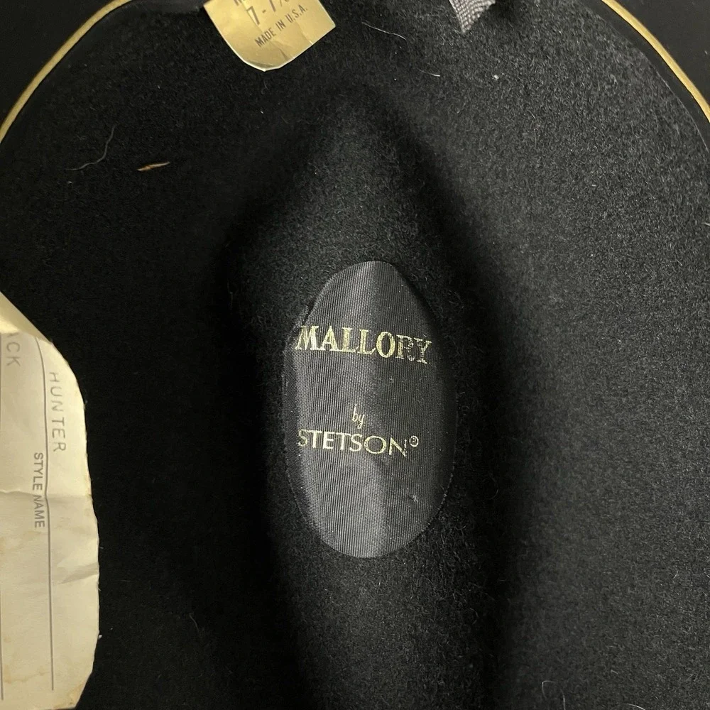 VTG Mallory by Stetson Black Wool Hunter Hat Fedora Mens Size 7-7⅛ Medium‎ USA