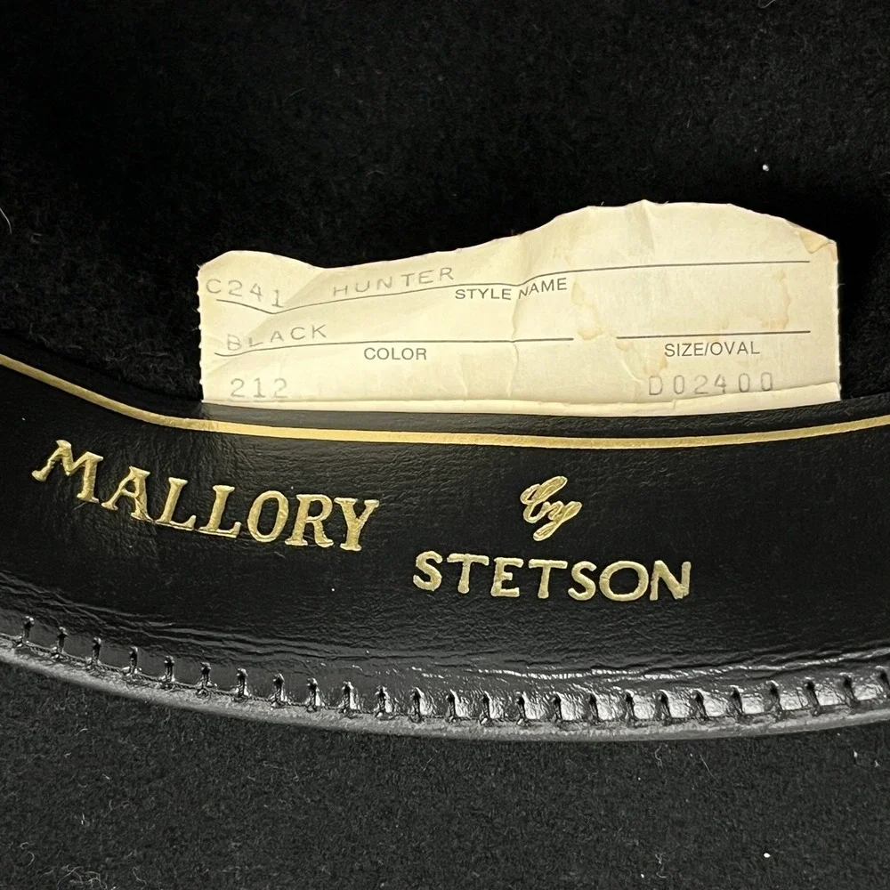 VTG Mallory by Stetson Black Wool Hunter Hat Fedora Mens Size 7-7⅛ Medium‎ USA