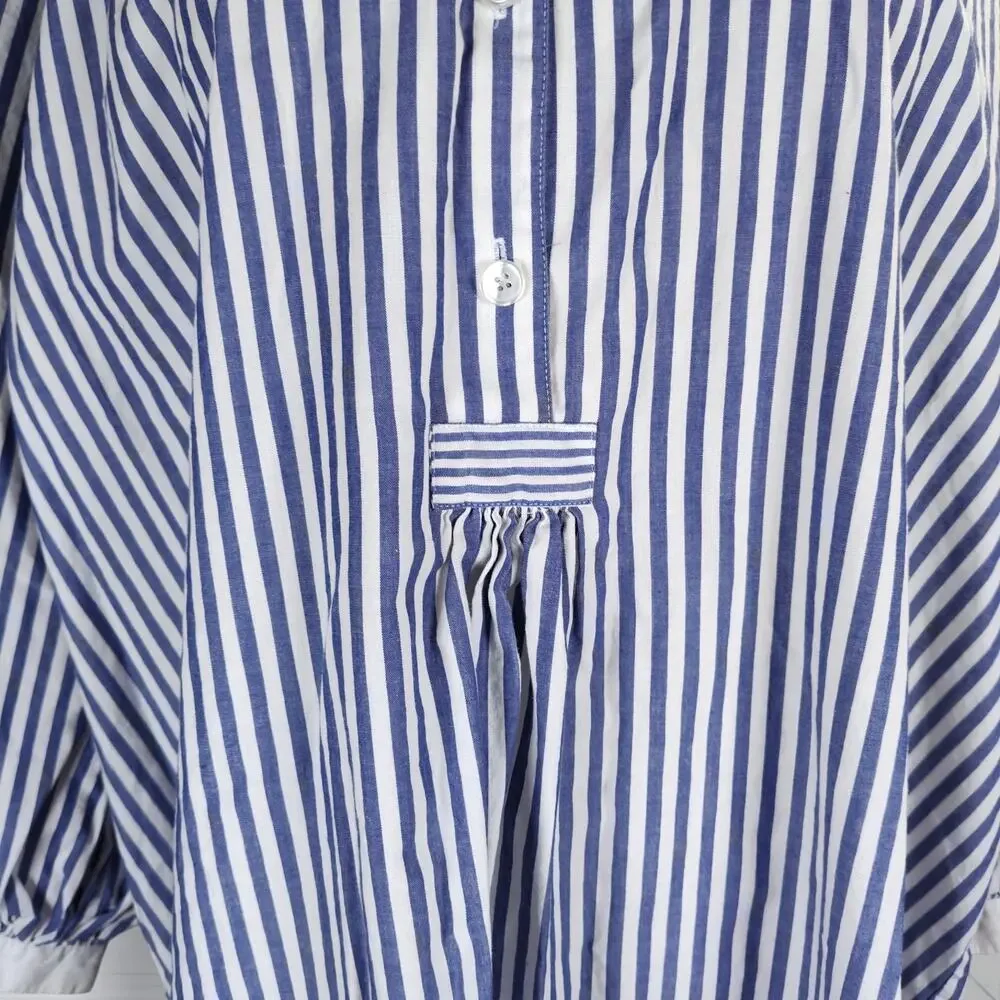 Vintage Victoria's Secret Blue Striped Cotton Sleep Shirt Nightgown Oversized S