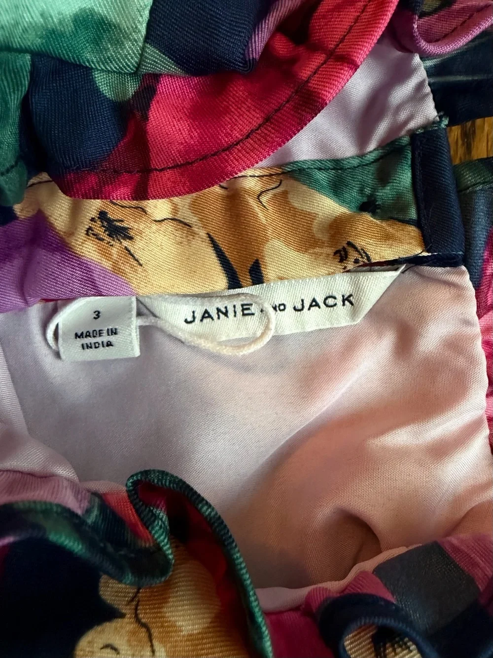 Janie and Jack Navy Floral Ruffle Dress with Pink, Purple and Cream Blooms