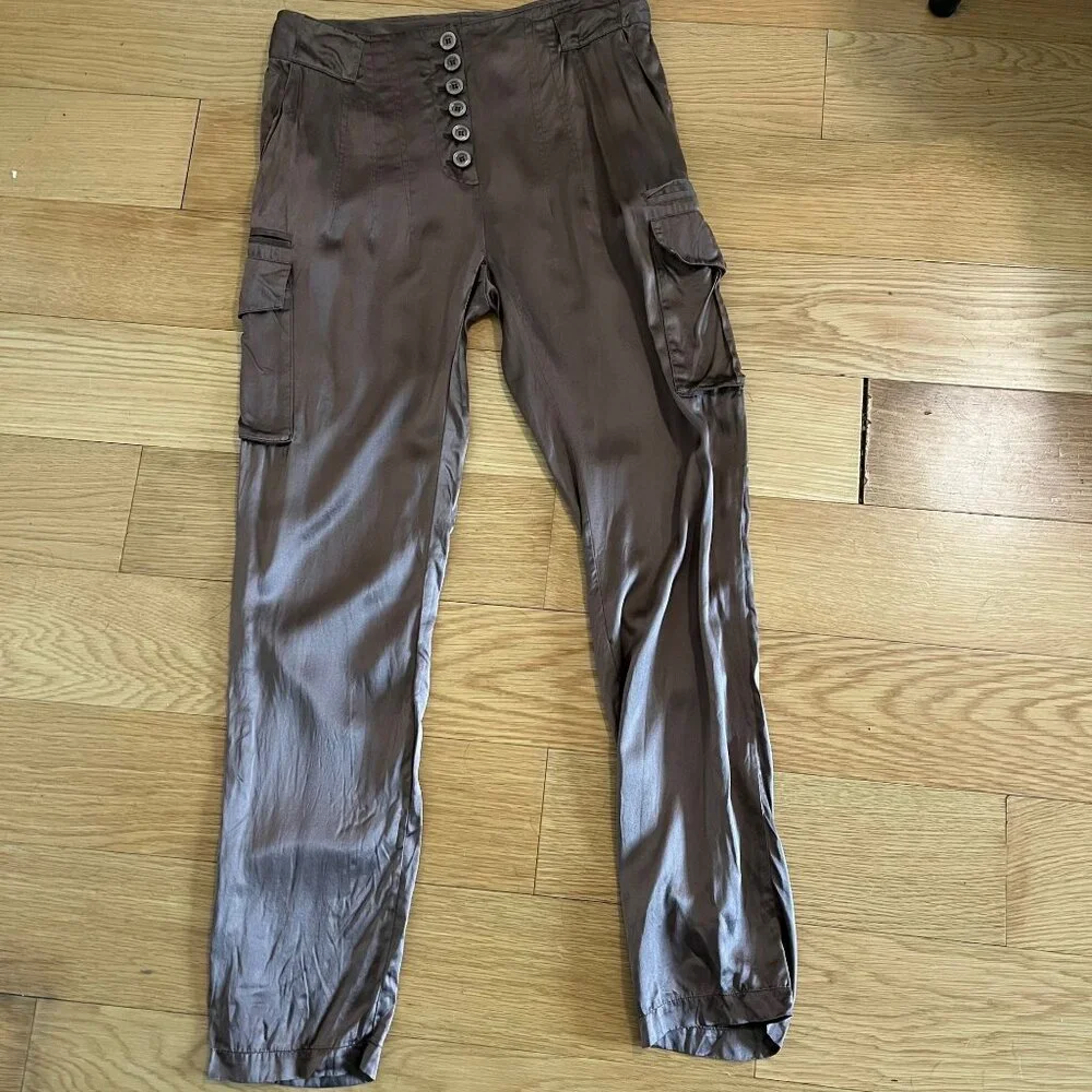 Y2K GUESS BY MARCIANO‎ 100% Brown Silk Cargo Pants Size 42 (10)