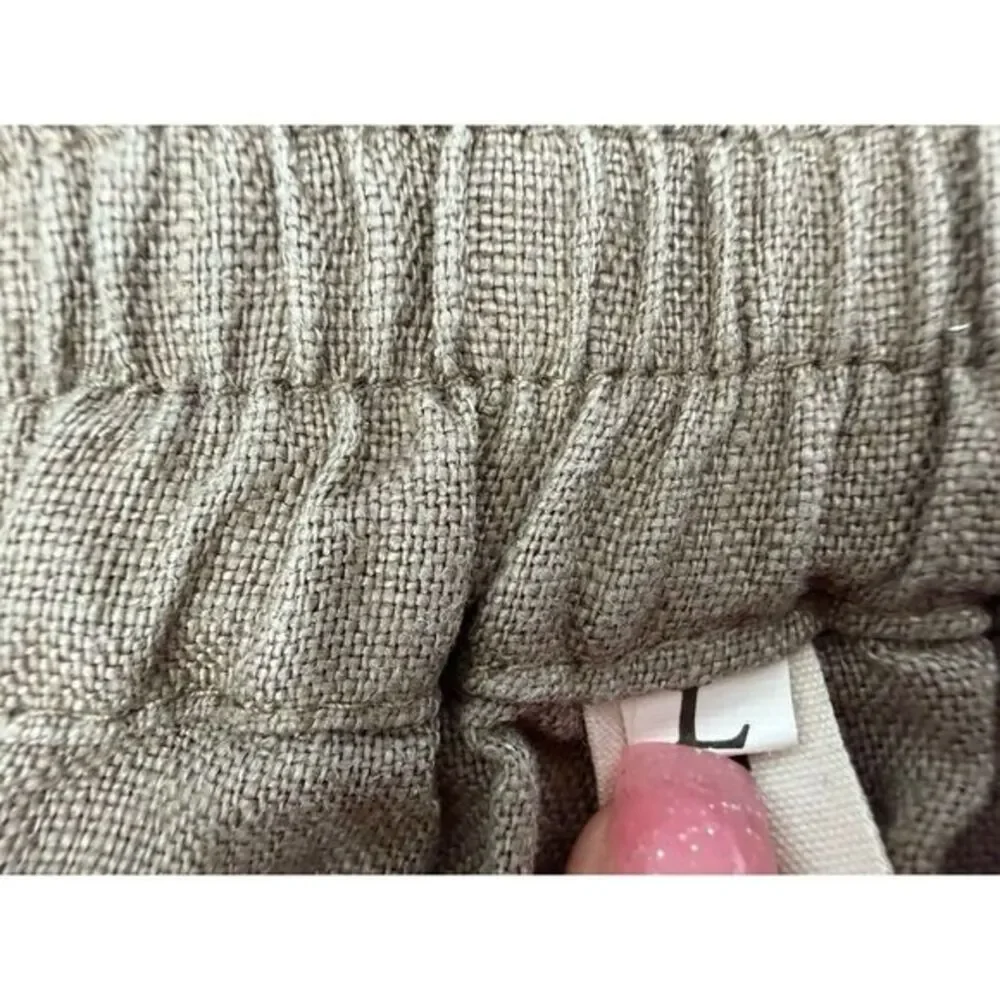 XIMO Pants Womens Size L Brown 100% Linen Jogger‎ Minimalist Neutral Lagenlook