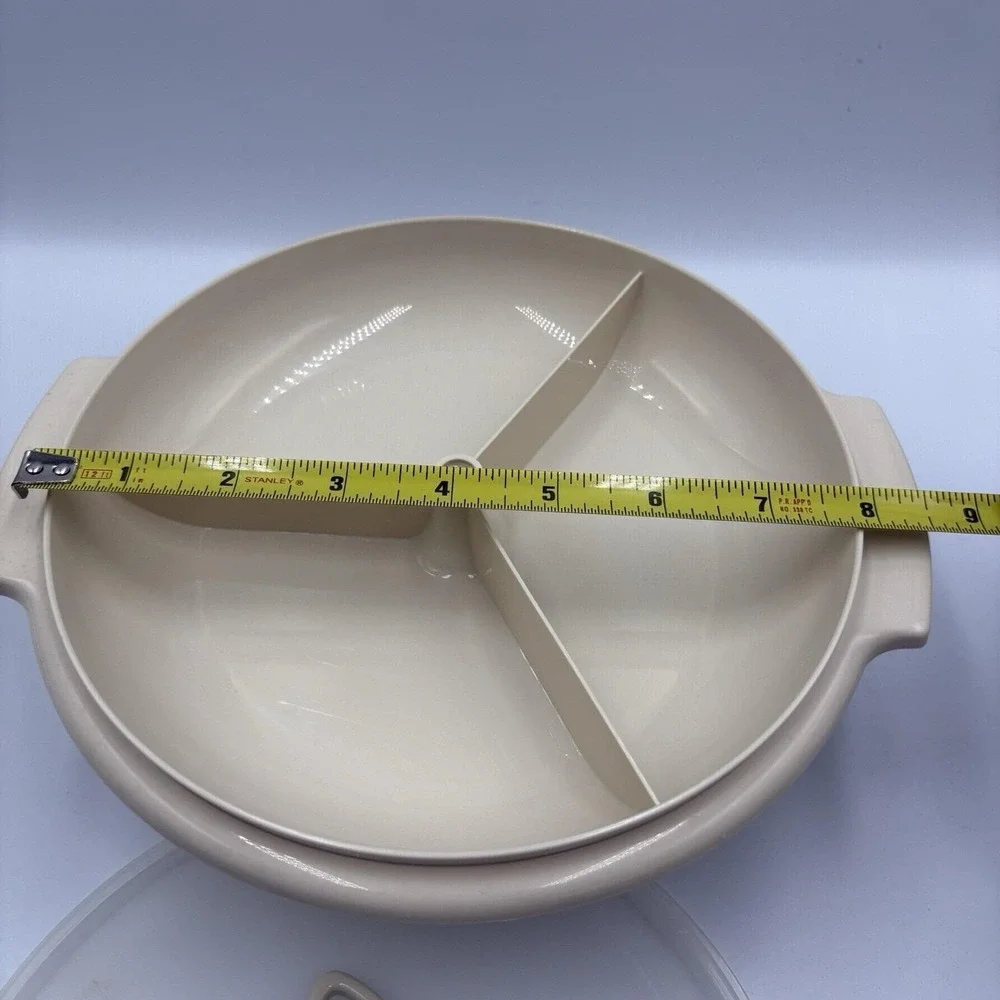 Vintage Tupperware Suzette Divided Plate 608-4 & Lid 229-17 With Handle Tan