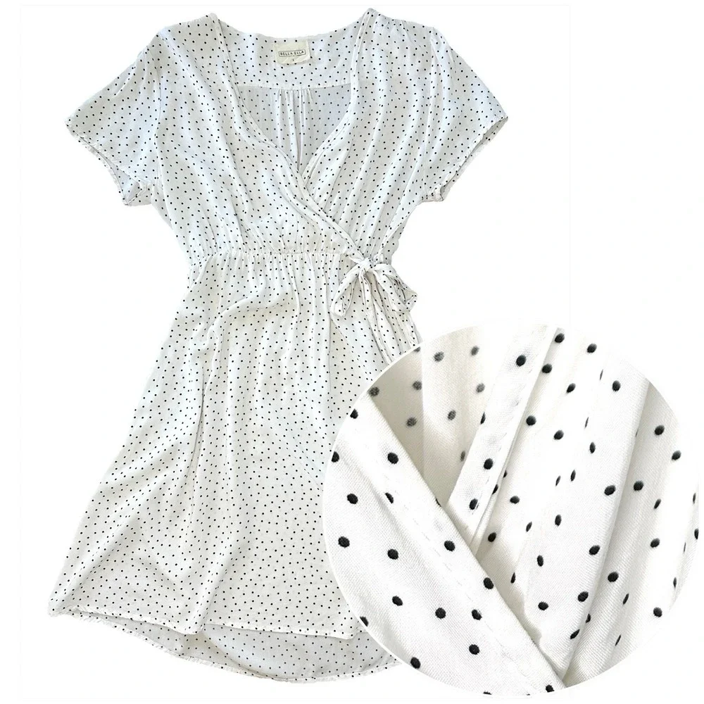 Bella Ella White Black Polka Dot Faux Wrap Dress Rayon S Summer Wedding Guest‎