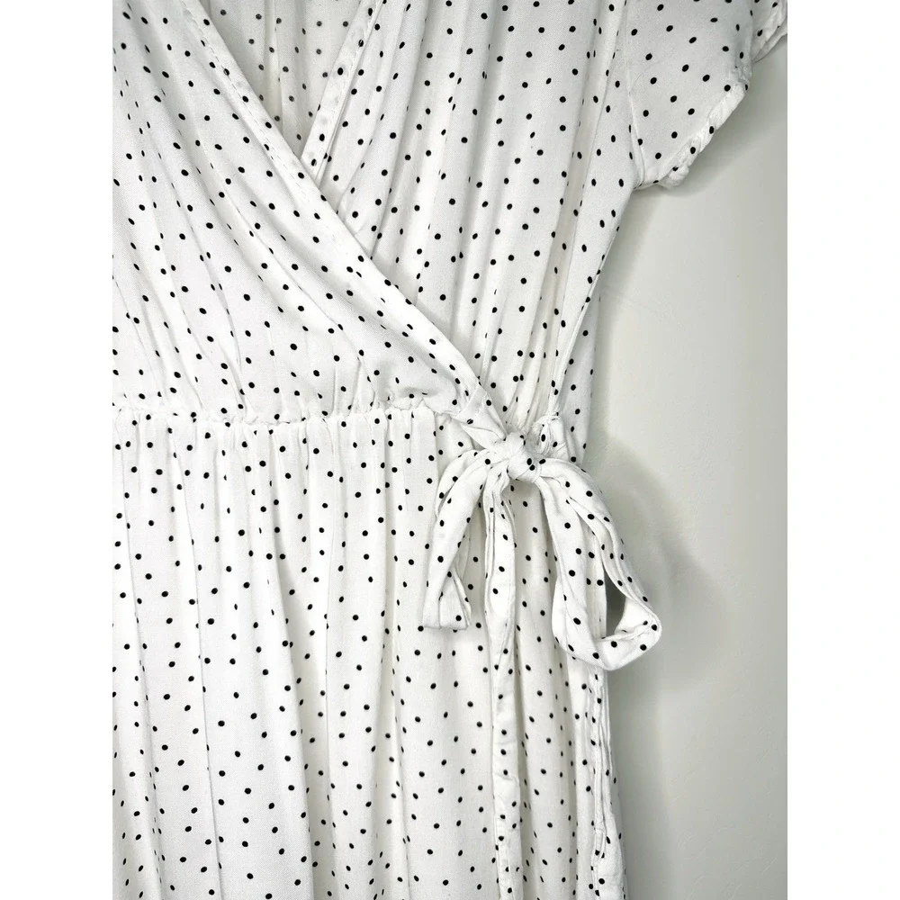 Bella Ella White Black Polka Dot Faux Wrap Dress Rayon S Summer Wedding Guest‎