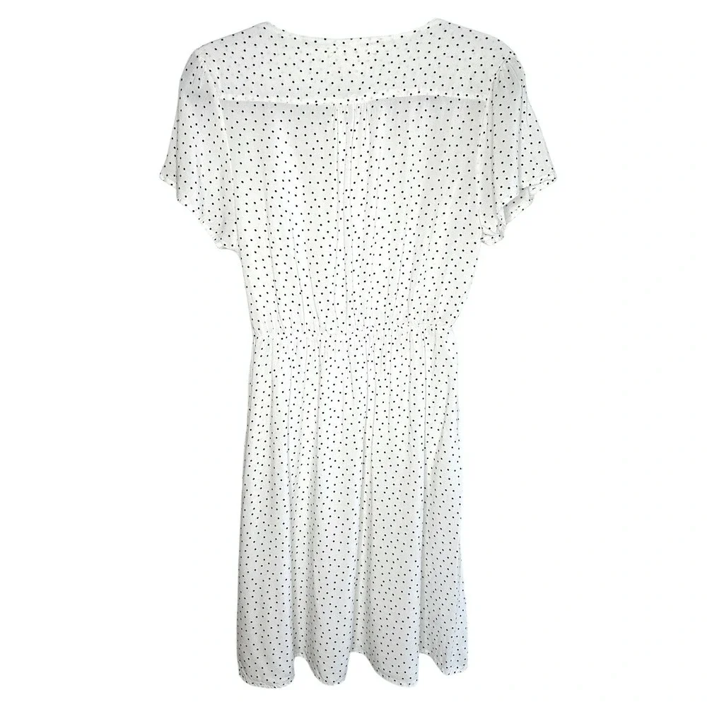 Bella Ella White Black Polka Dot Faux Wrap Dress Rayon S Summer Wedding Guest‎