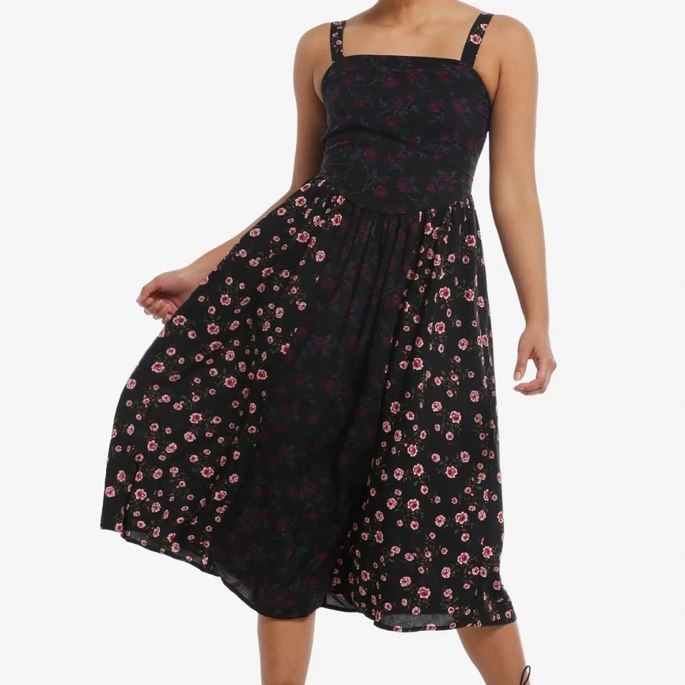 Thorn &‎ Fable Floral Color-Block Midi Dress Hot Topic