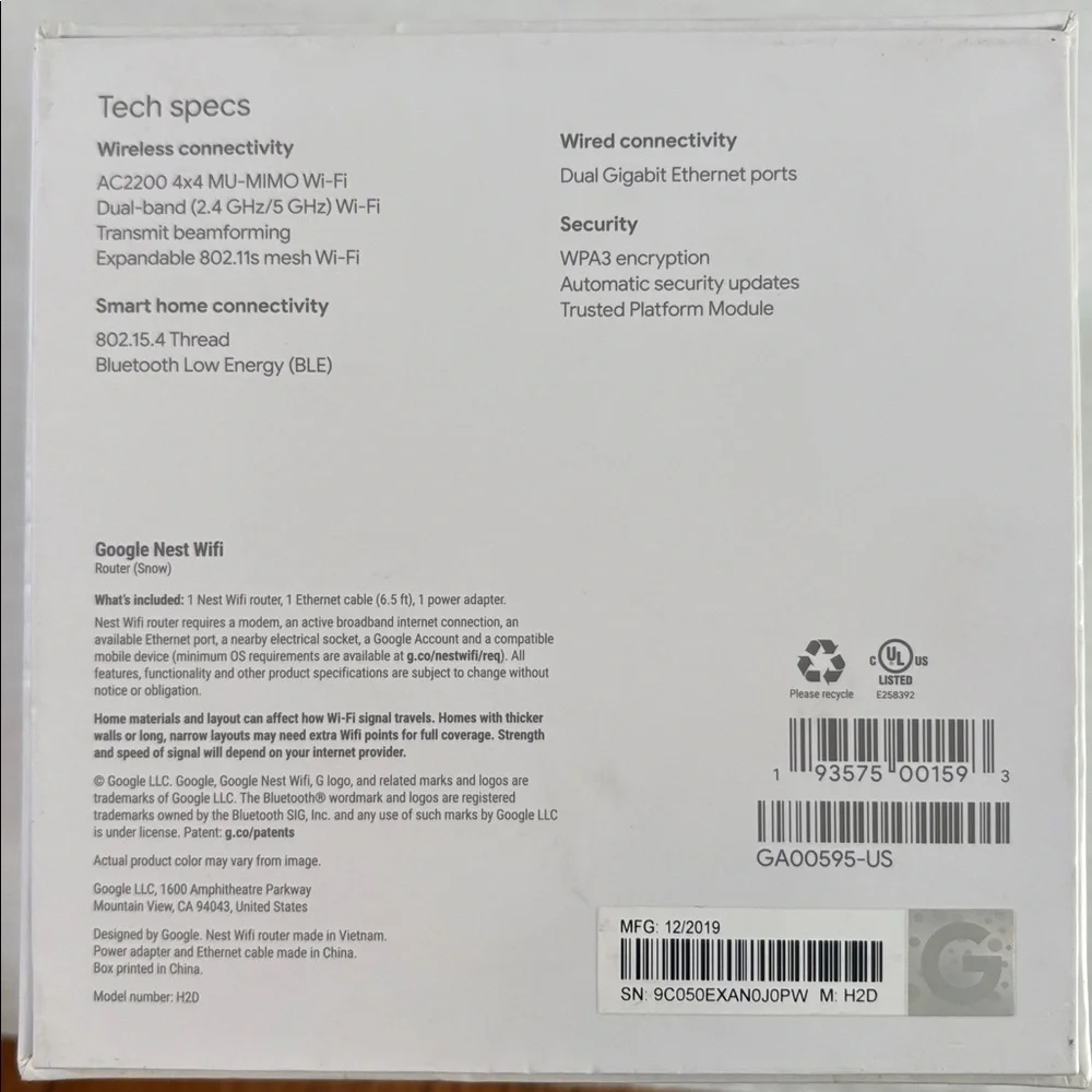 Google Nest Wifi Router Snow