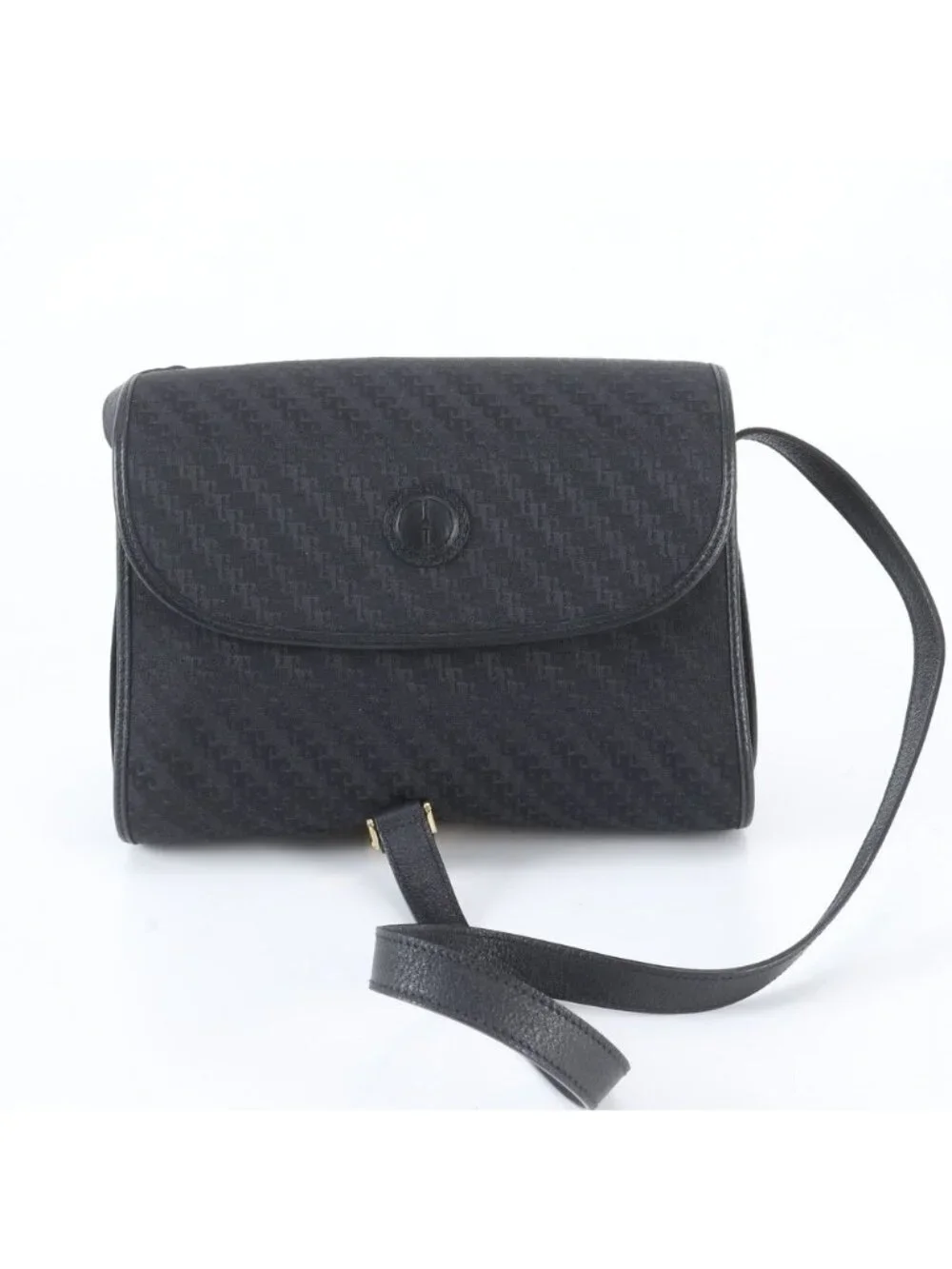 Gucci Vintage Leather Canvas Shoulder Bag Crossbody Black