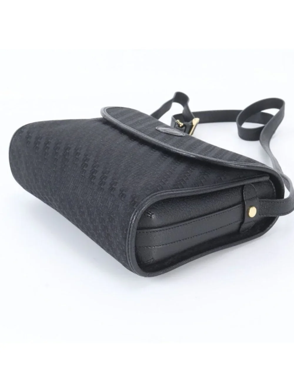 Gucci Vintage Leather Canvas Shoulder Bag Crossbody Black