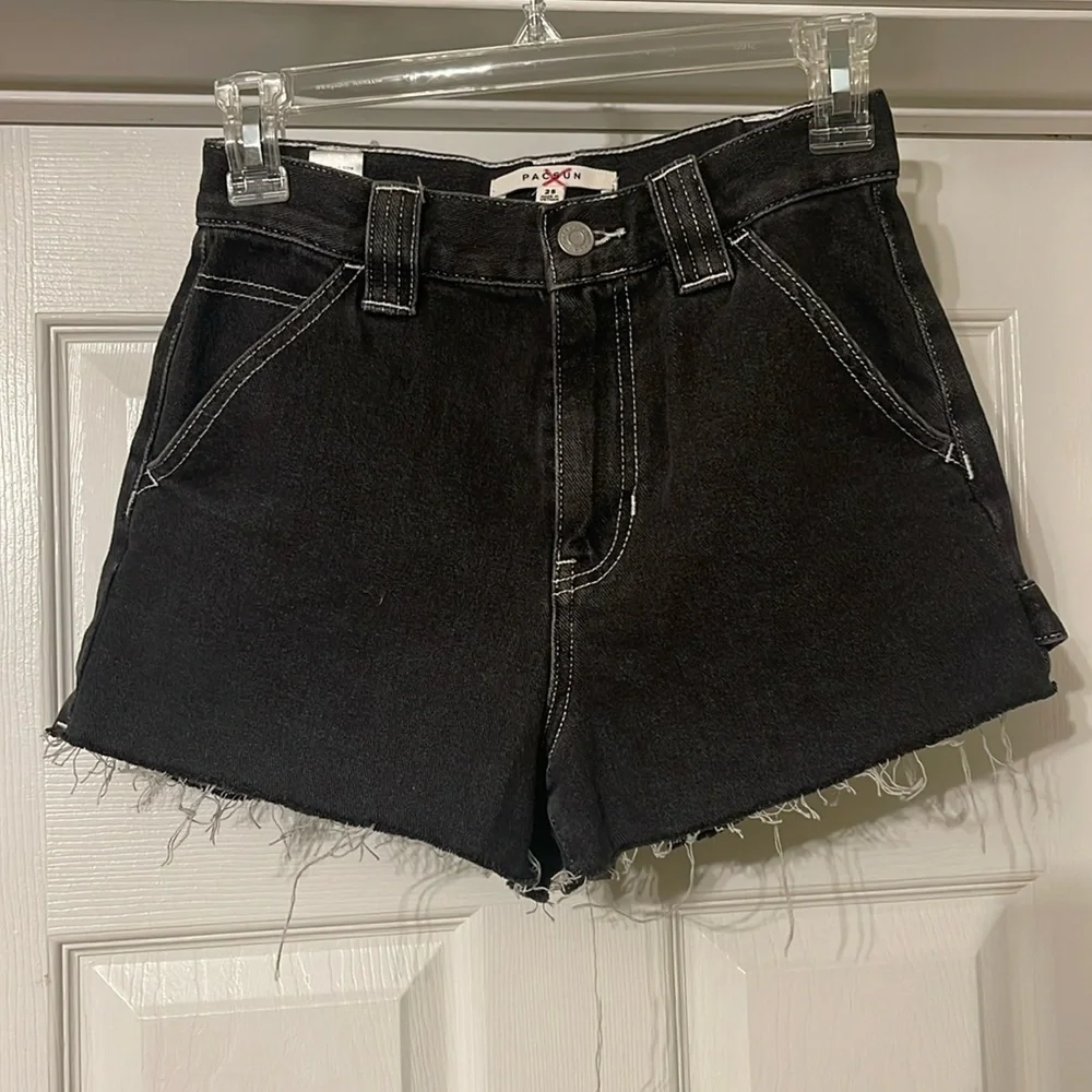 Pacsun High Rise Carpenter Shorts Black Denim Size 25