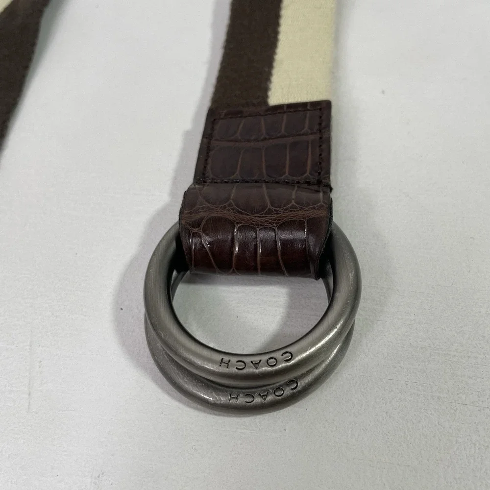 Coach Belt Leather & Canvas D-Ring Style Brown Beige 33
