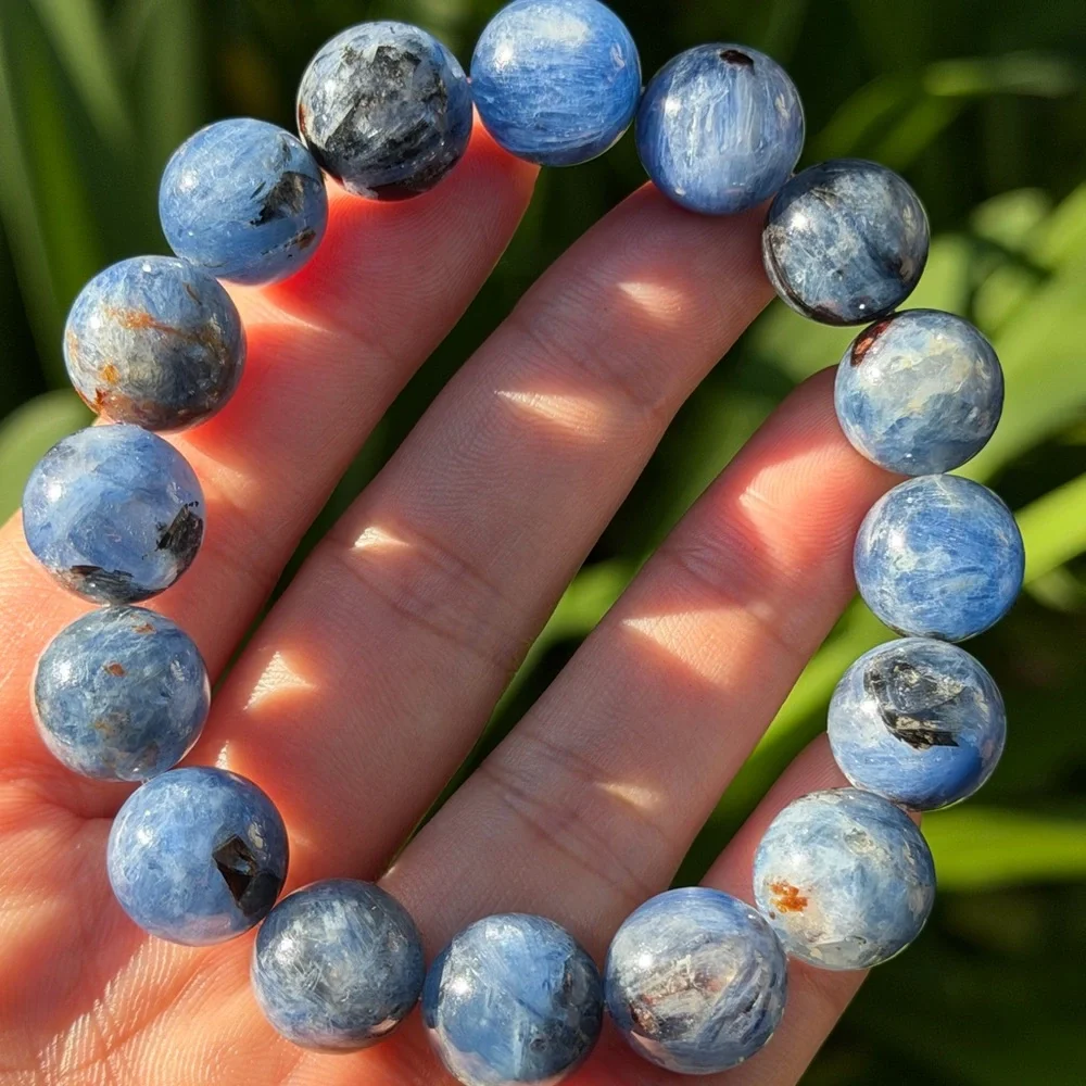 13.5mm‎ stretchable chunky blue kyanite bracelet 0740