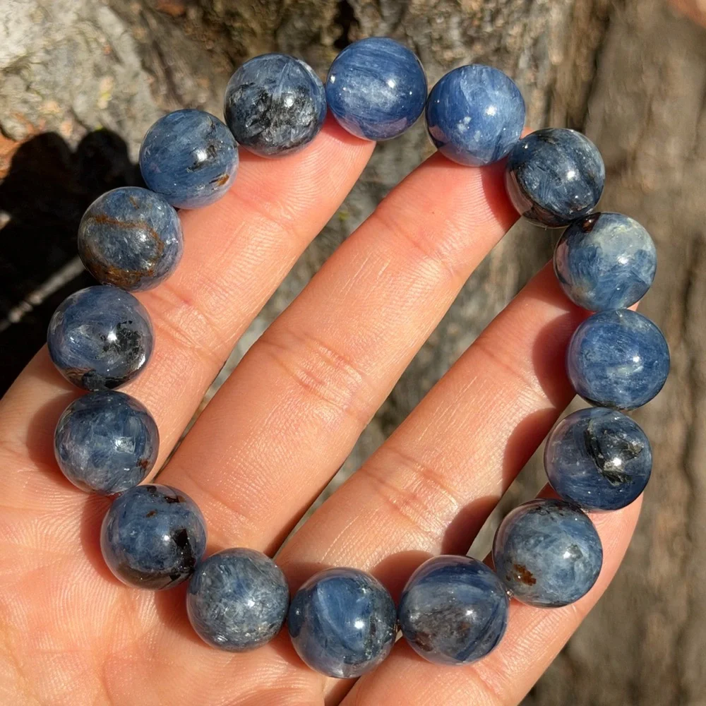 13.5mm‎ stretchable chunky blue kyanite bracelet 0740