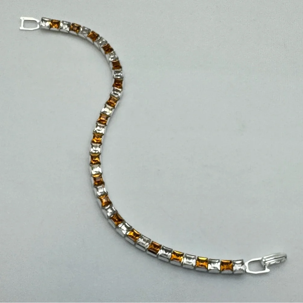 Swarovski Crystal Tennis Bracelet Silver Clear Amber Princess Cut Stackable