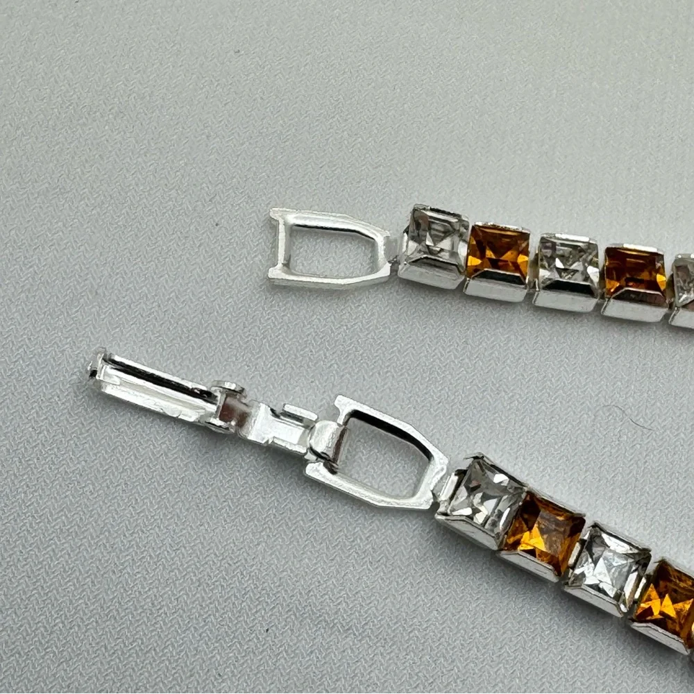 Swarovski Crystal Tennis Bracelet Silver Clear Amber Princess Cut Stackable