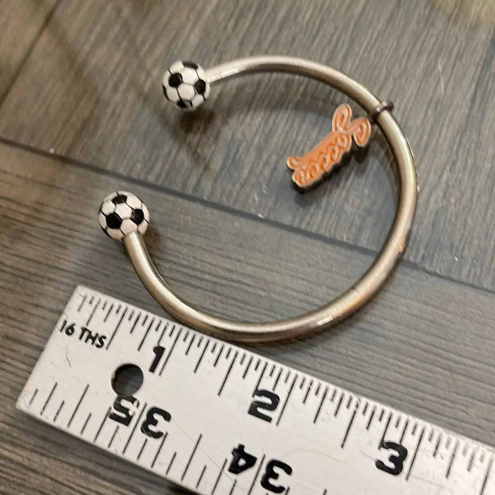 Soccer Charm Bracelet Soccer Ball Ends  Circular Barbell Cuff Bracelet