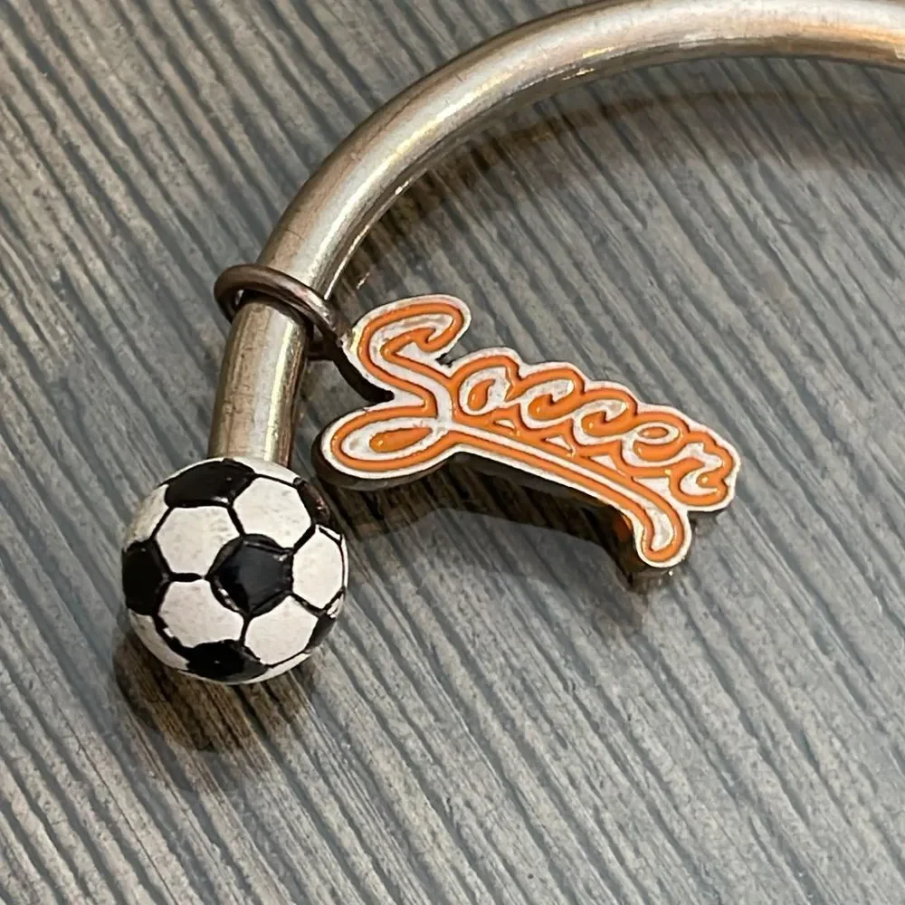 Soccer Charm Bracelet Soccer Ball Ends  Circular Barbell Cuff Bracelet