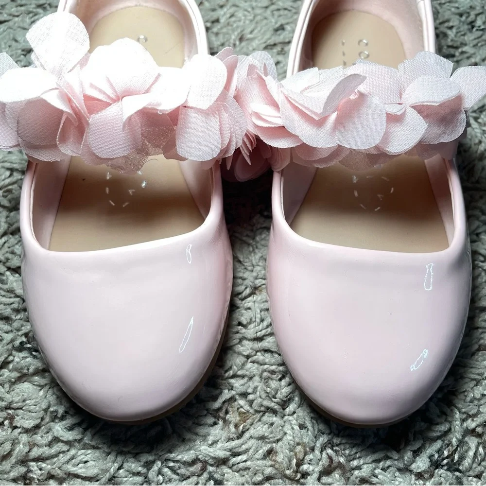 Girls’s Copper Key Blossom Chiffon Patent Floral‎ Flats- Blush Size 11