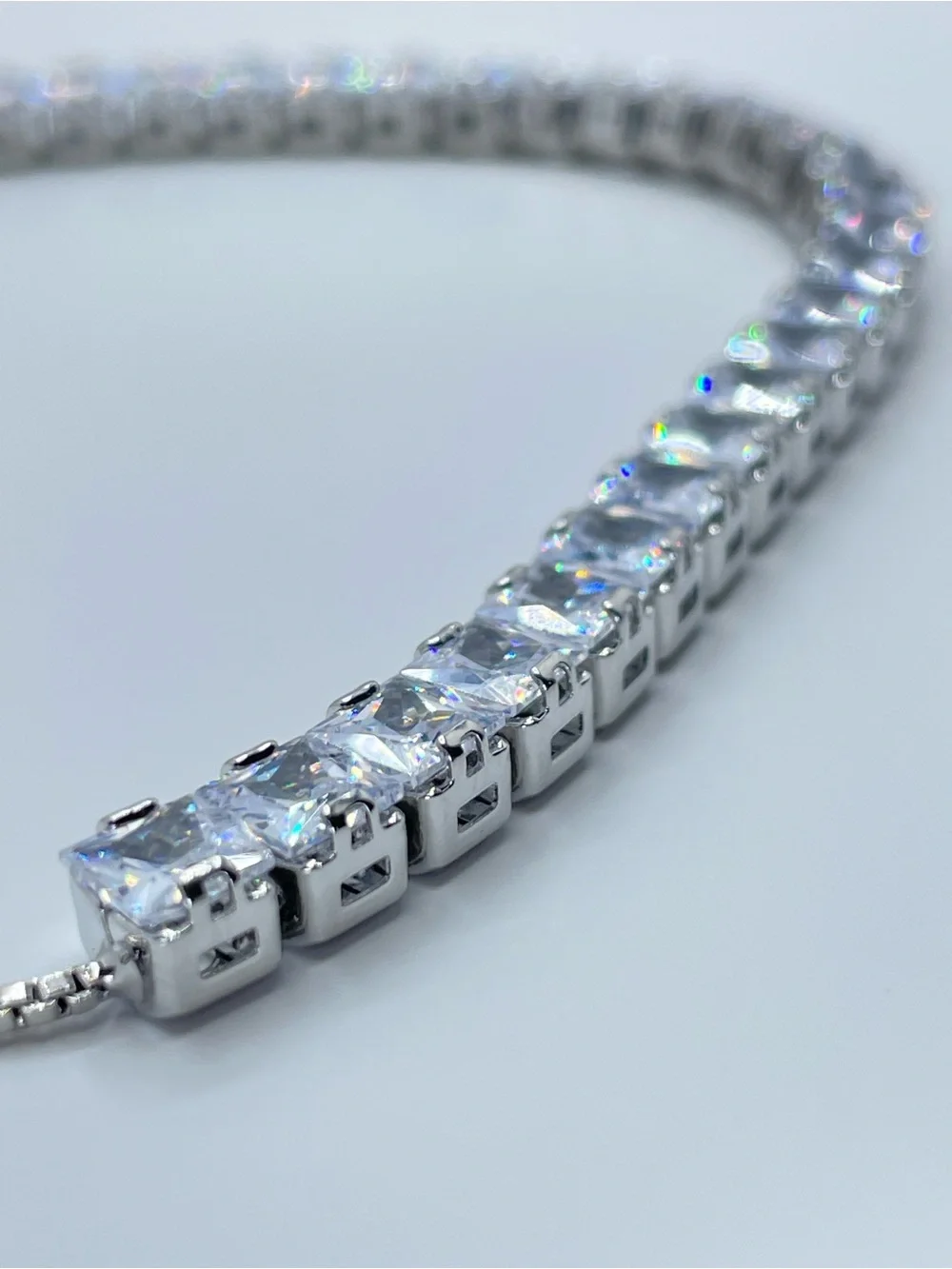 Swarovski Crystal Elements Diamond White Princess Cut Tennis Bracelet Silver