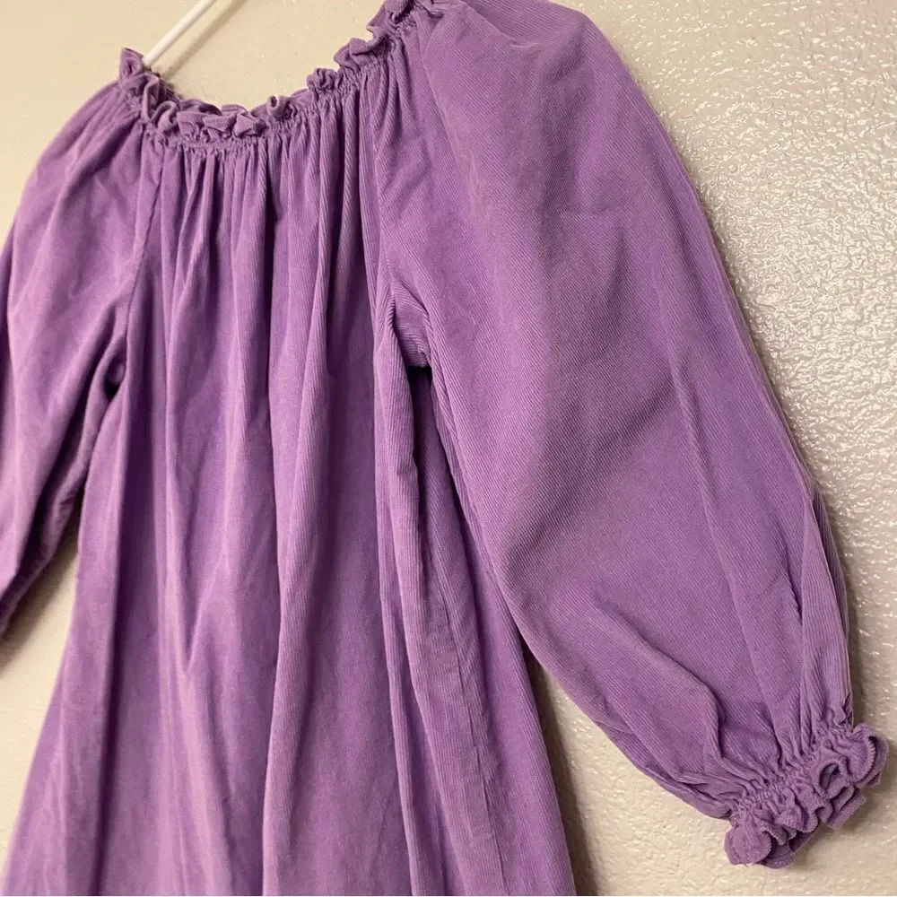 Red Beans cotton puff sleeve lavender oversized boho peasant courderoy dress 10