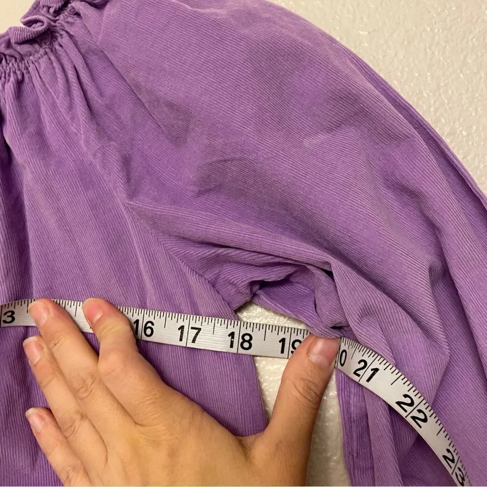 Red Beans cotton puff sleeve lavender oversized boho peasant courderoy dress 10