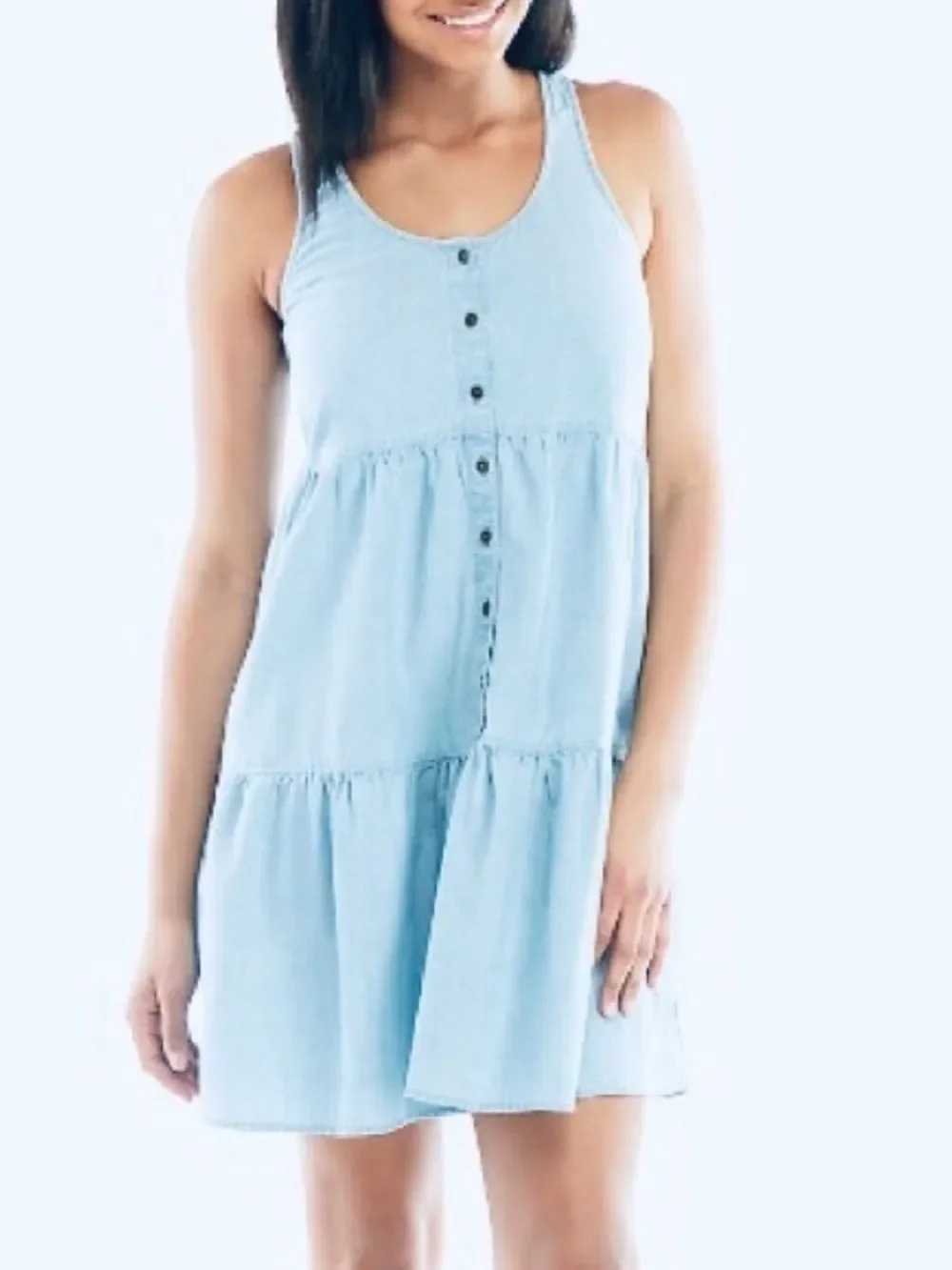True Craft Juniors Light Wash Denim Tiered Sundress Size XS