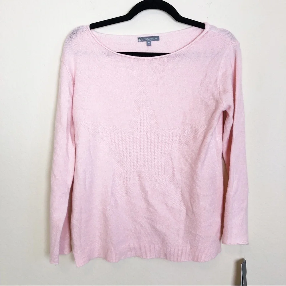 New Wit & Wisdom Cable Knit Star Sweater in Whisper Pink