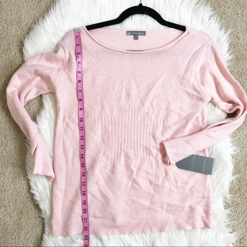 New Wit & Wisdom Cable Knit Star Sweater in Whisper Pink