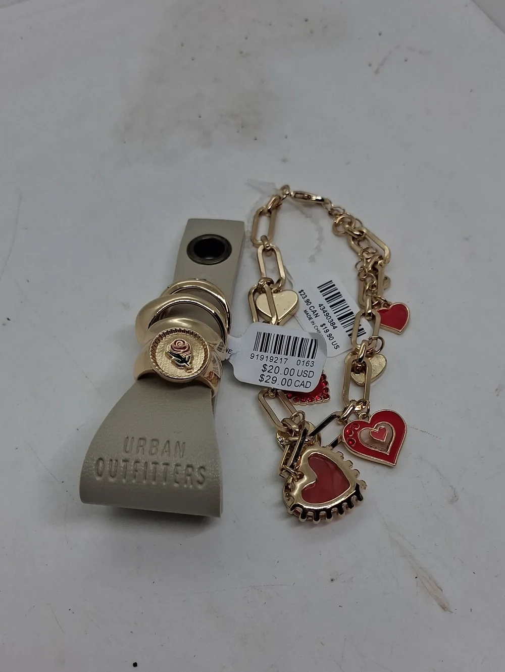 NWT Urban Outfitters Gold Tone Stackable Rings & Torrid Gold Red Charm Bracelet
