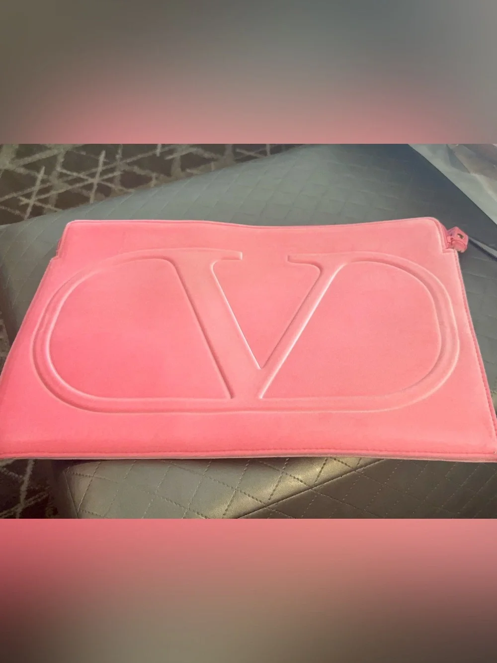 Valentino  Pink Embossed V Logo large Soft Velvet Laptop Sleeve